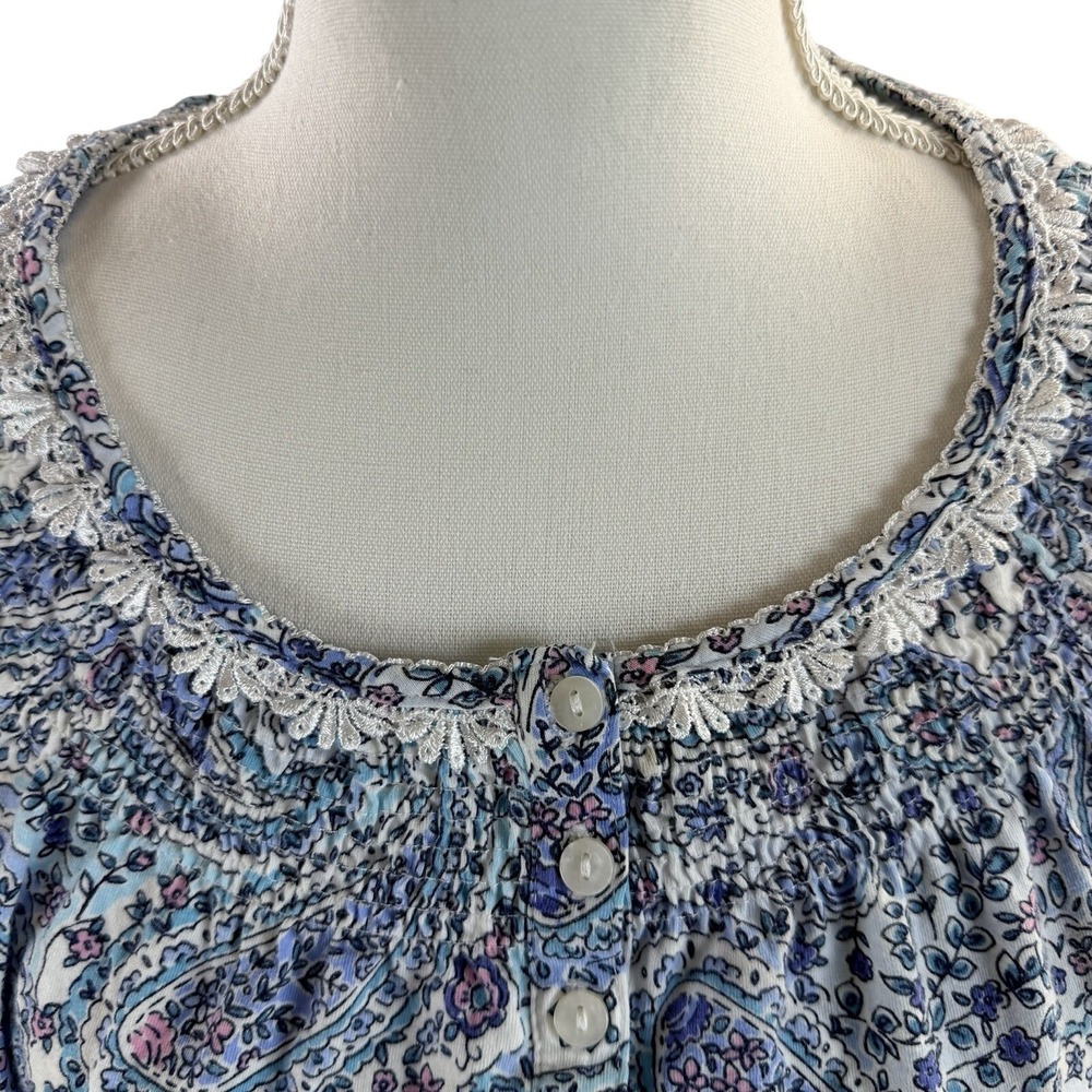 Aria Collection Blue Paisley Short Sleeve 100% Cotton House dress L - Picture 6 of 9